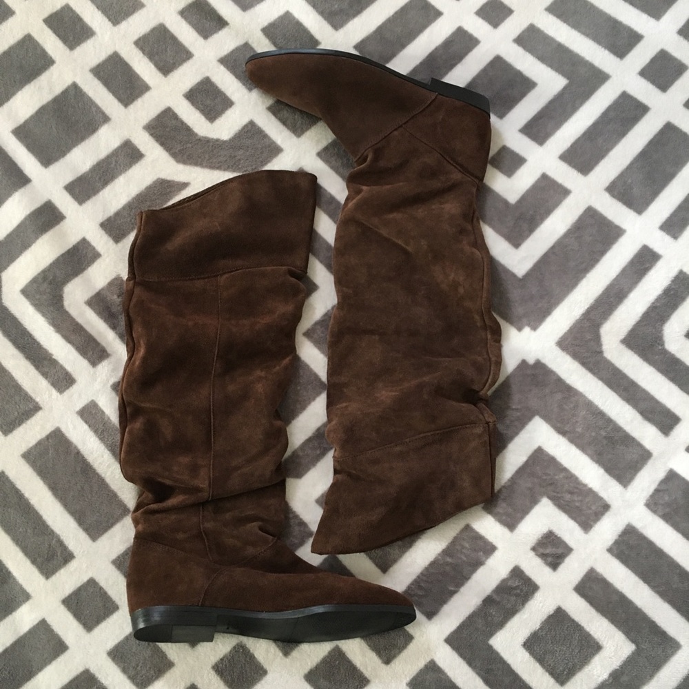 Womens/teens brown knee high suede boots